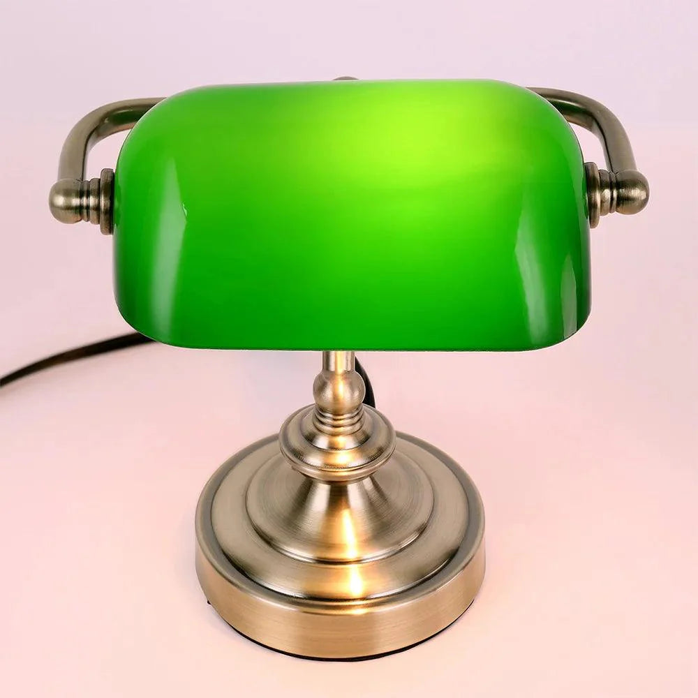 RetroLite NostalGlow Mini Skrivebordslampe – Vintage Metall- og Glassdesign