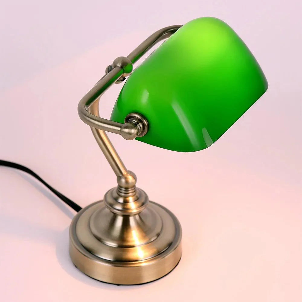 RetroLite NostalGlow Mini Skrivebordslampe – Vintage Metall- og Glassdesign