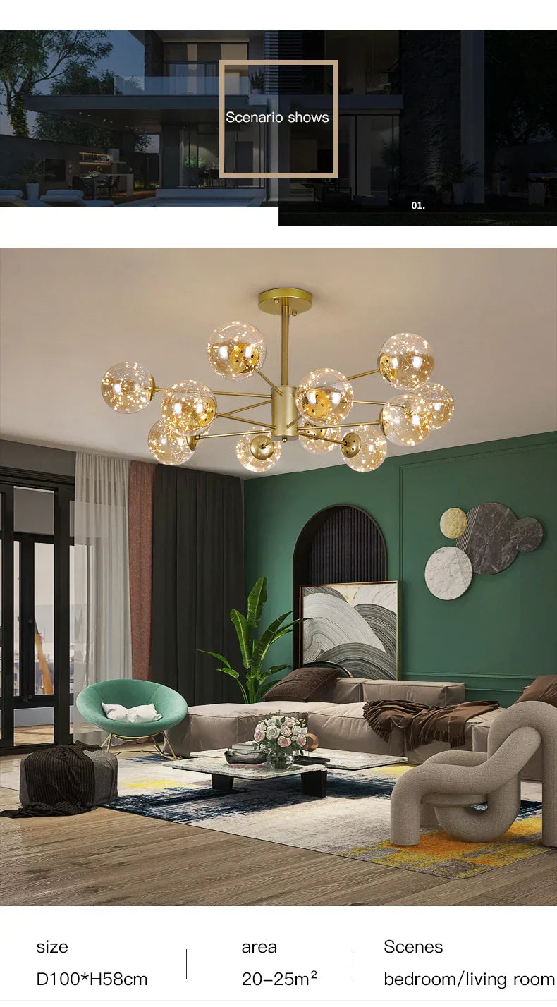 NobleLuminance - Glasskule lysekrone
