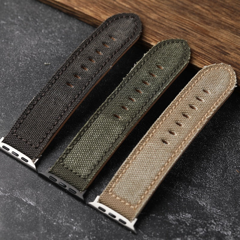 Handgjord äkta canvas- och läderklockarmband