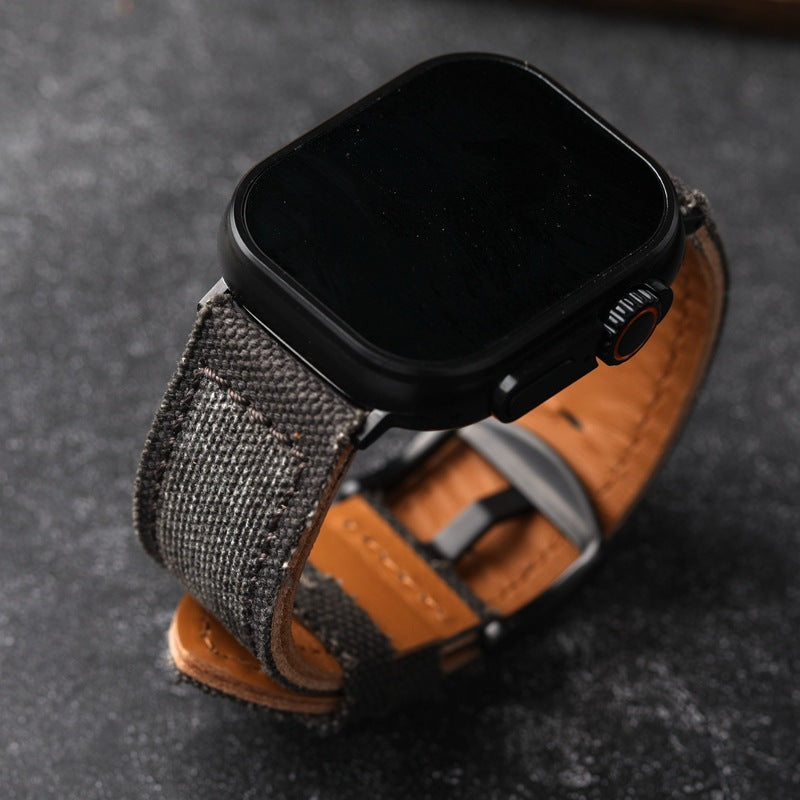 Handgjord äkta canvas- och läderklockarmband