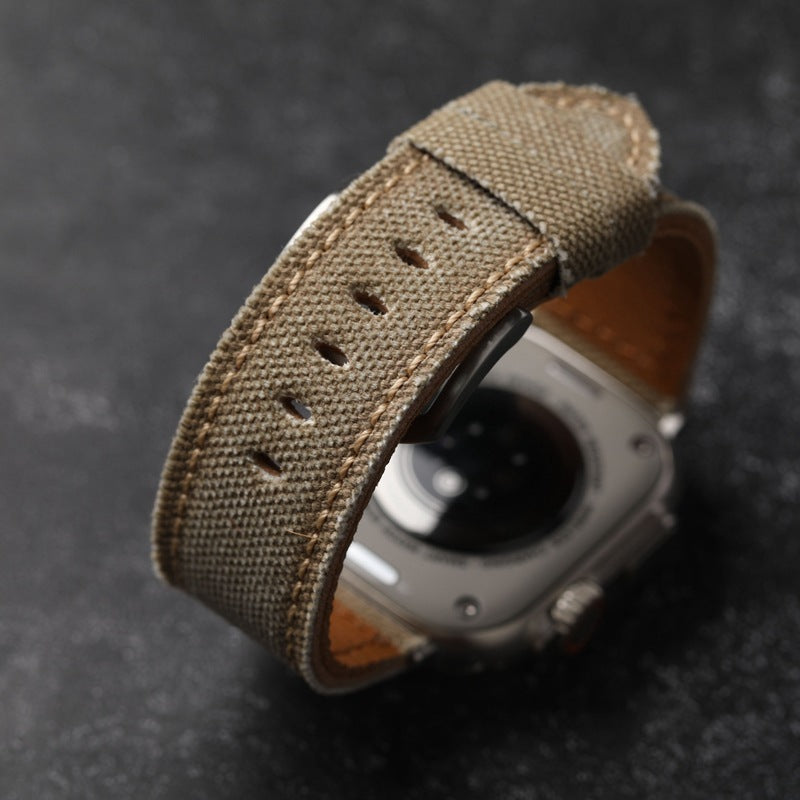Handgjord äkta canvas- och läderklockarmband