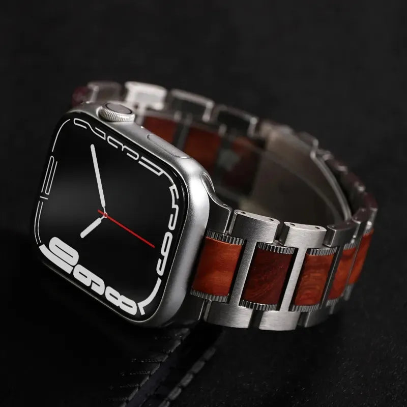 Sangle en bois de santal rouge et acier inoxydable pour horloges