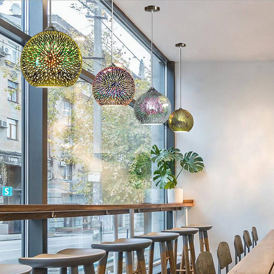 Moderní kreativní 3D barevná magická skleněná závěsná lampa s jedním světlem a kupolovitým stínidlem