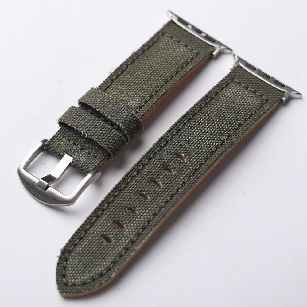 Handgjord äkta canvas- och läderklockarmband