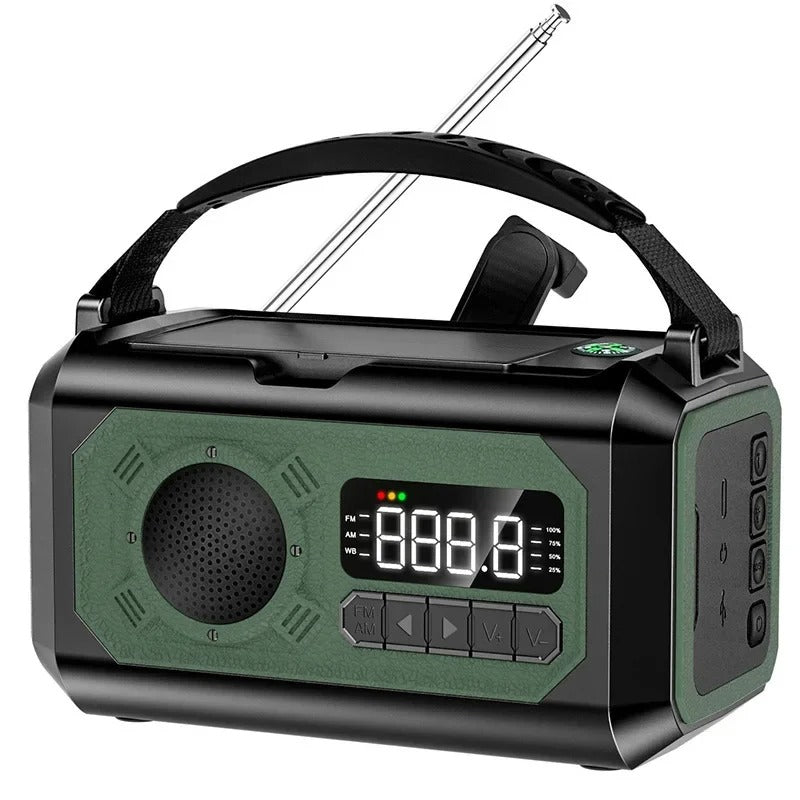 12000mAh vészhelyzeti rádió — napelemes és hajtókaros, AM/FM/NOAA