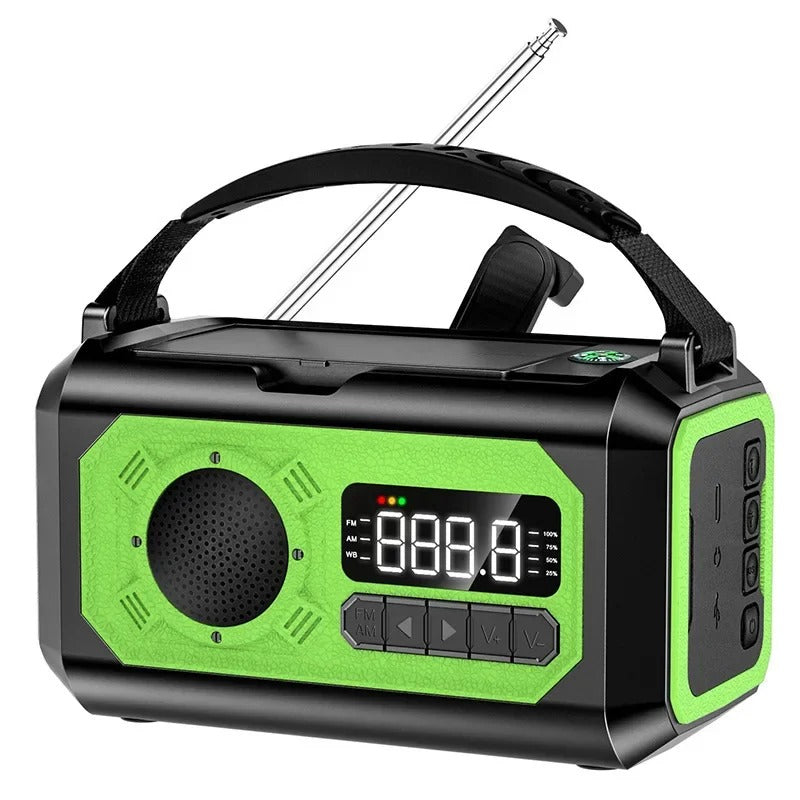 12000mAh vészhelyzeti rádió — napelemes és hajtókaros, AM/FM/NOAA