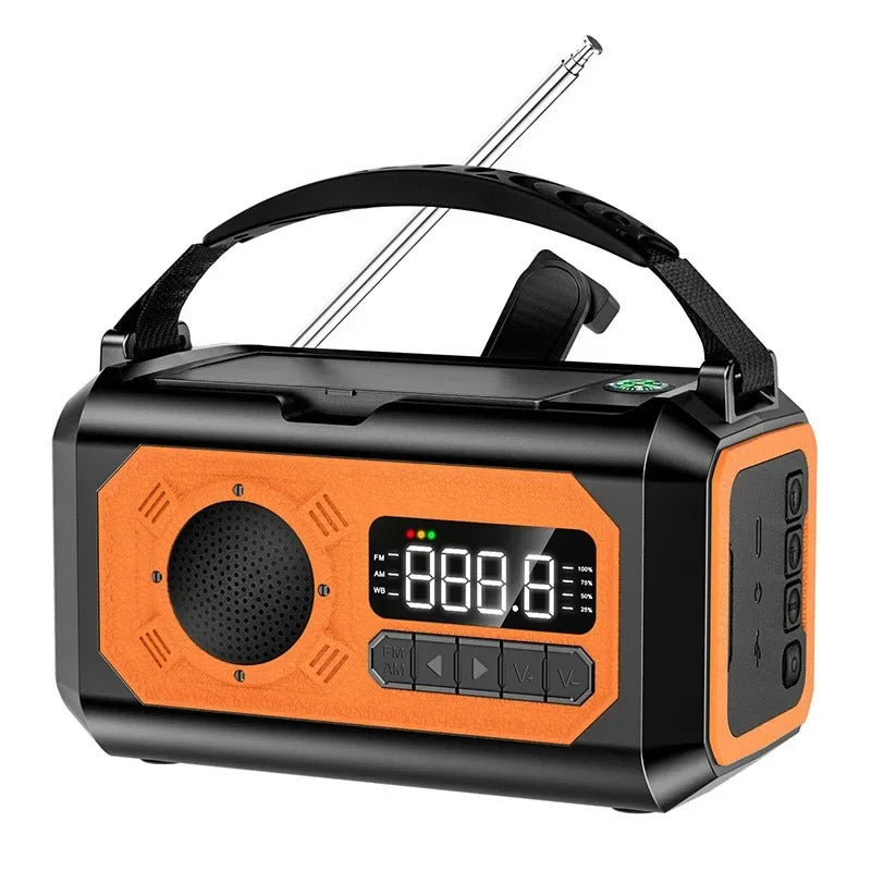 12000mAh vészhelyzeti rádió — napelemes és hajtókaros, AM/FM/NOAA