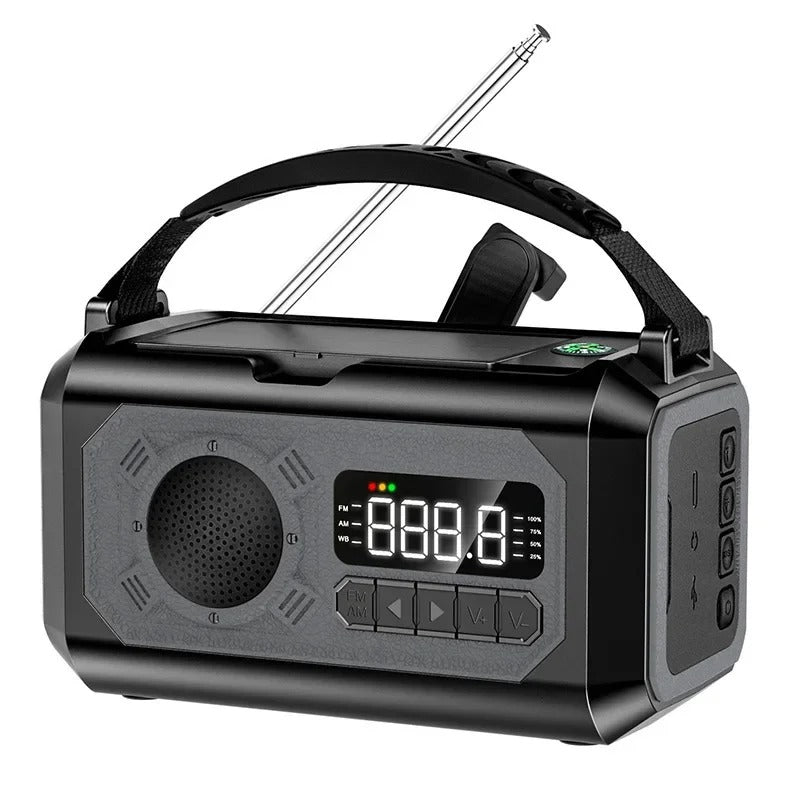 12000mAh vészhelyzeti rádió — napelemes és hajtókaros, AM/FM/NOAA