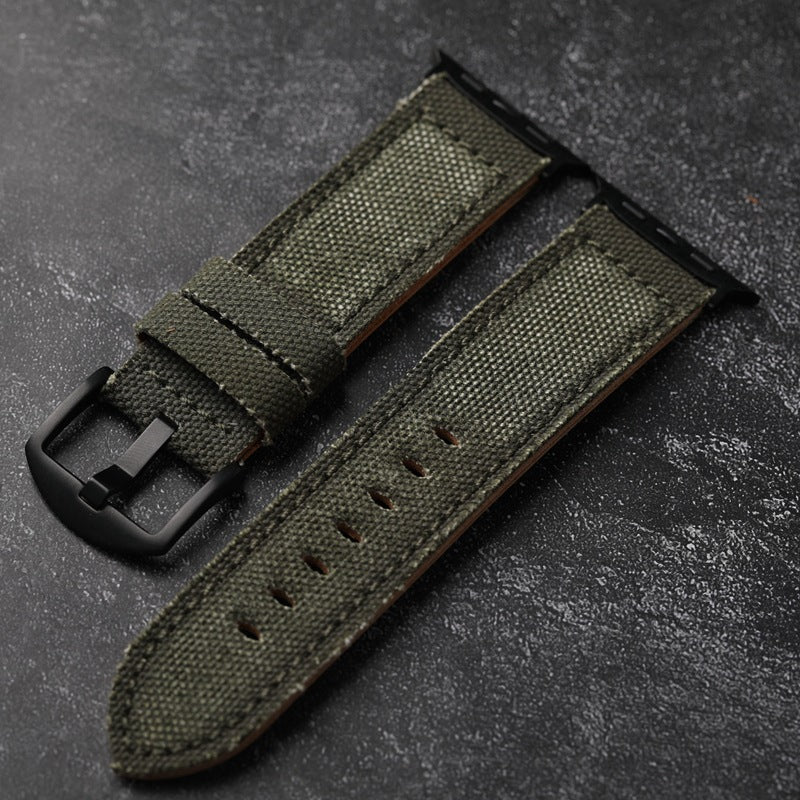 Handgjord äkta canvas- och läderklockarmband