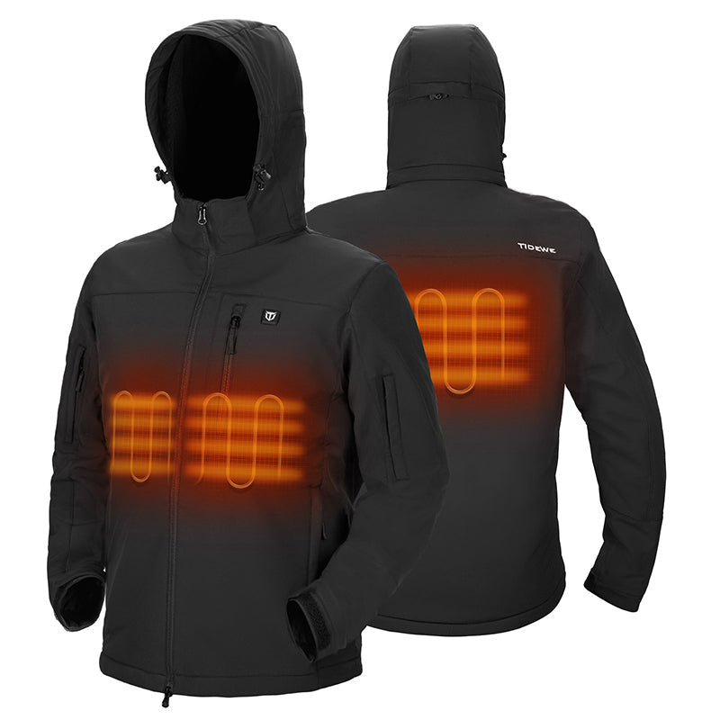 Men's Soft Shell Heated Jacket Coat with Detachable Hood Size S-XXXL