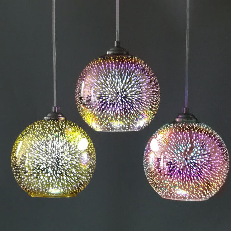 Moderní kreativní 3D barevná magická skleněná závěsná lampa s jedním světlem a kupolovitým stínidlem