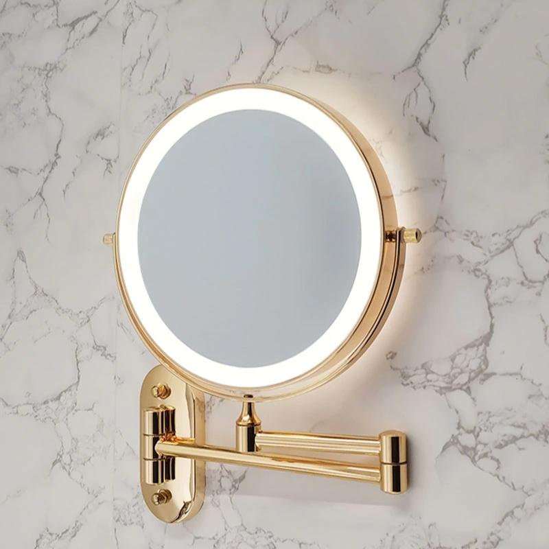 Goldener wiederaufladbarer LED-Vergrößerungsspiegel für Make-up und Badezimmer