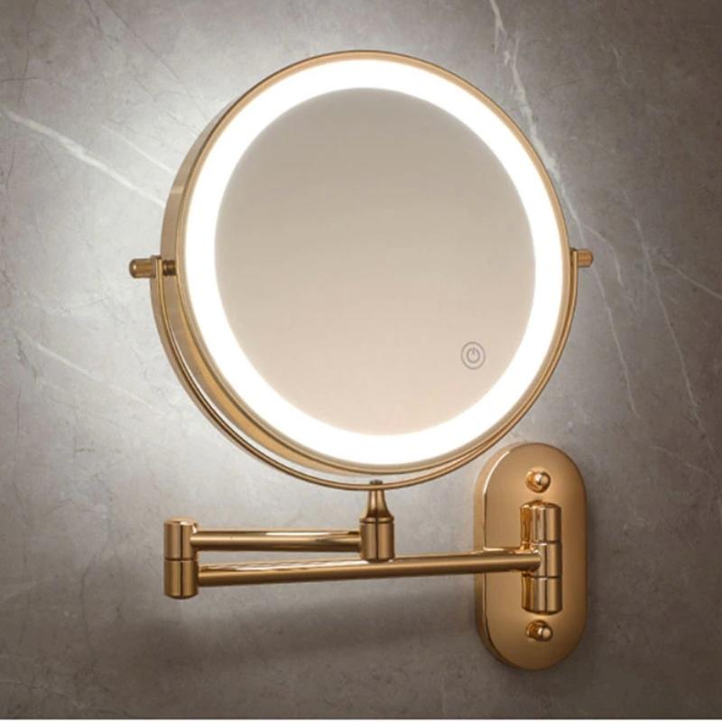 Goldener wiederaufladbarer LED-Vergrößerungsspiegel für Make-up und Badezimmer