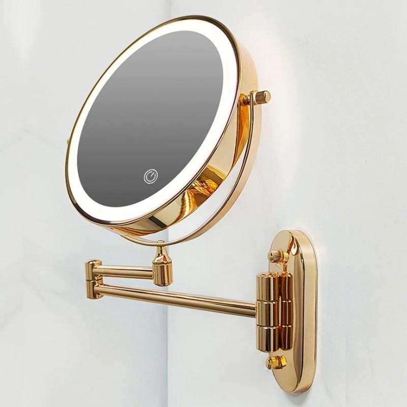 Goldener wiederaufladbarer LED-Vergrößerungsspiegel für Make-up und Badezimmer