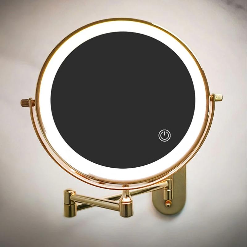 Goldener wiederaufladbarer LED-Vergrößerungsspiegel für Make-up und Badezimmer
