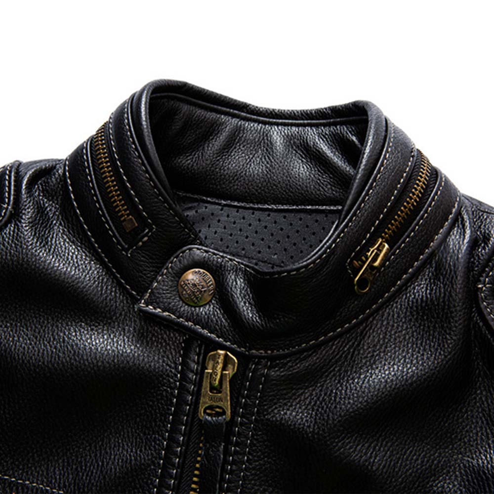 Veste de motard en cuir naturel pour hommes