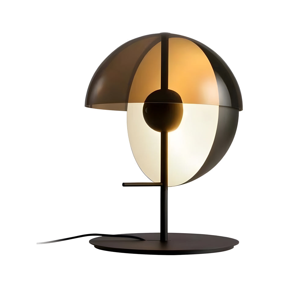 Theia - Tischlampe mit vertikaler Halbkugel und horizontalem Rauchglasschirm