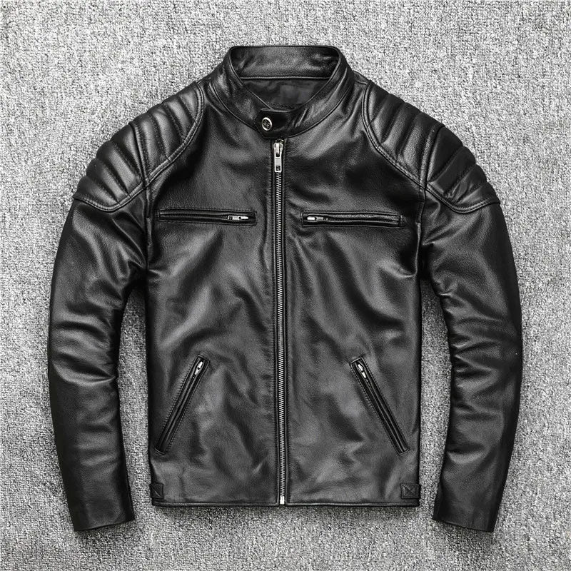 Veste Classique de Motard en Peau de Vache
