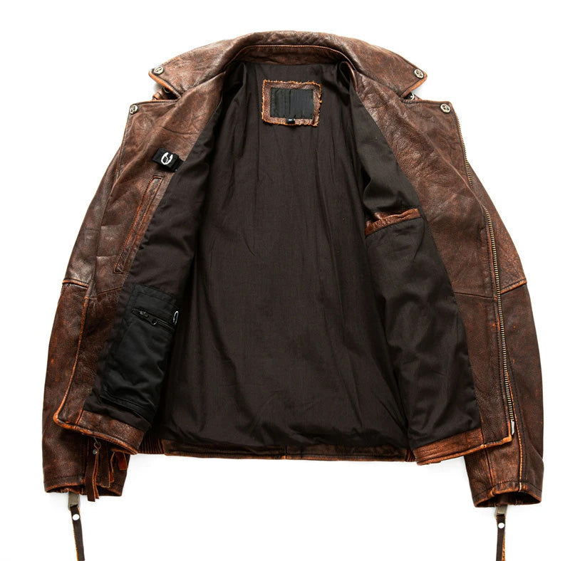 Veste en cuir véritable rétro A81
