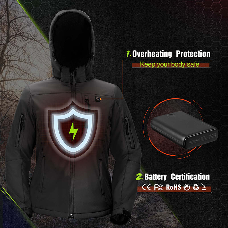 Men's Soft Shell Heated Jacket Coat with Detachable Hood Size S-XXXL