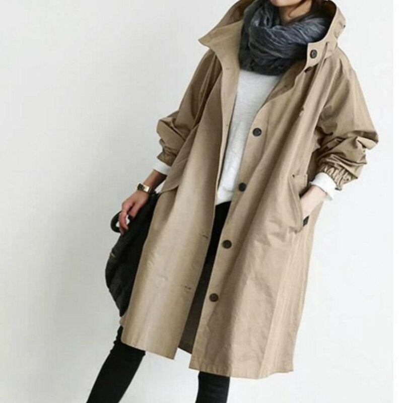 EleganCoat | Moderiktig lång trenchcoat/jacka för kvinnor säsongsbyte 2024