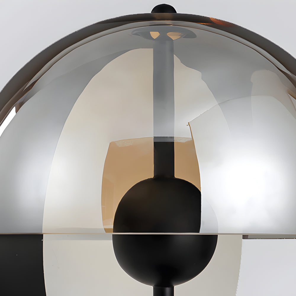 Theia - Tischlampe mit vertikaler Halbkugel und horizontalem Rauchglasschirm