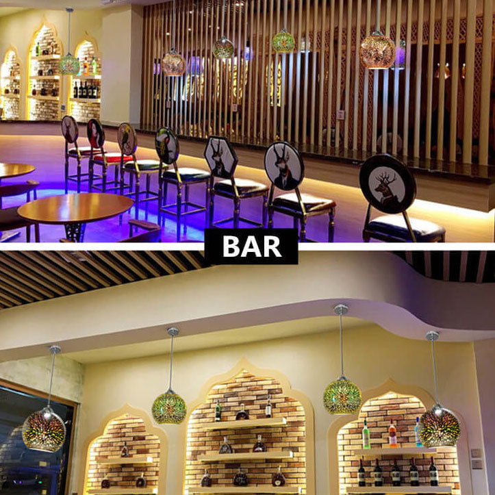 Moderní kreativní 3D barevná magická skleněná závěsná lampa s jedním světlem a kupolovitým stínidlem