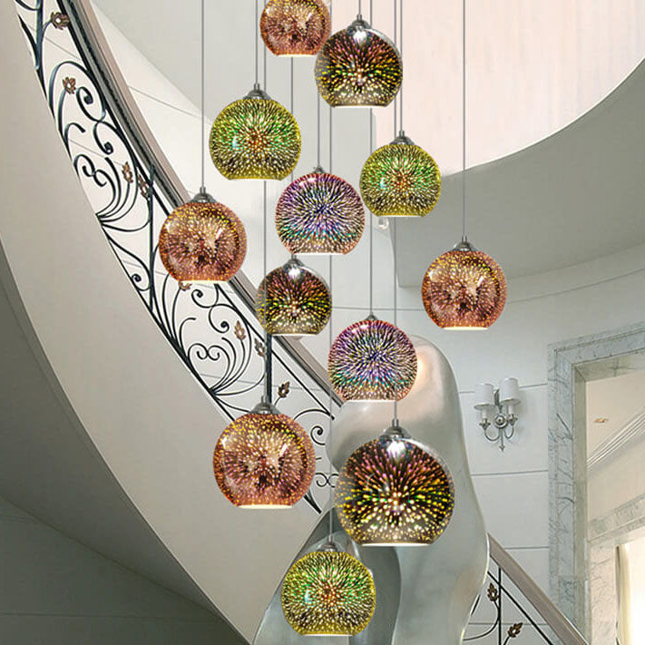Moderní kreativní 3D barevná magická skleněná závěsná lampa s jedním světlem a kupolovitým stínidlem