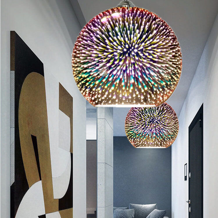 Moderní kreativní 3D barevná magická skleněná závěsná lampa s jedním světlem a kupolovitým stínidlem