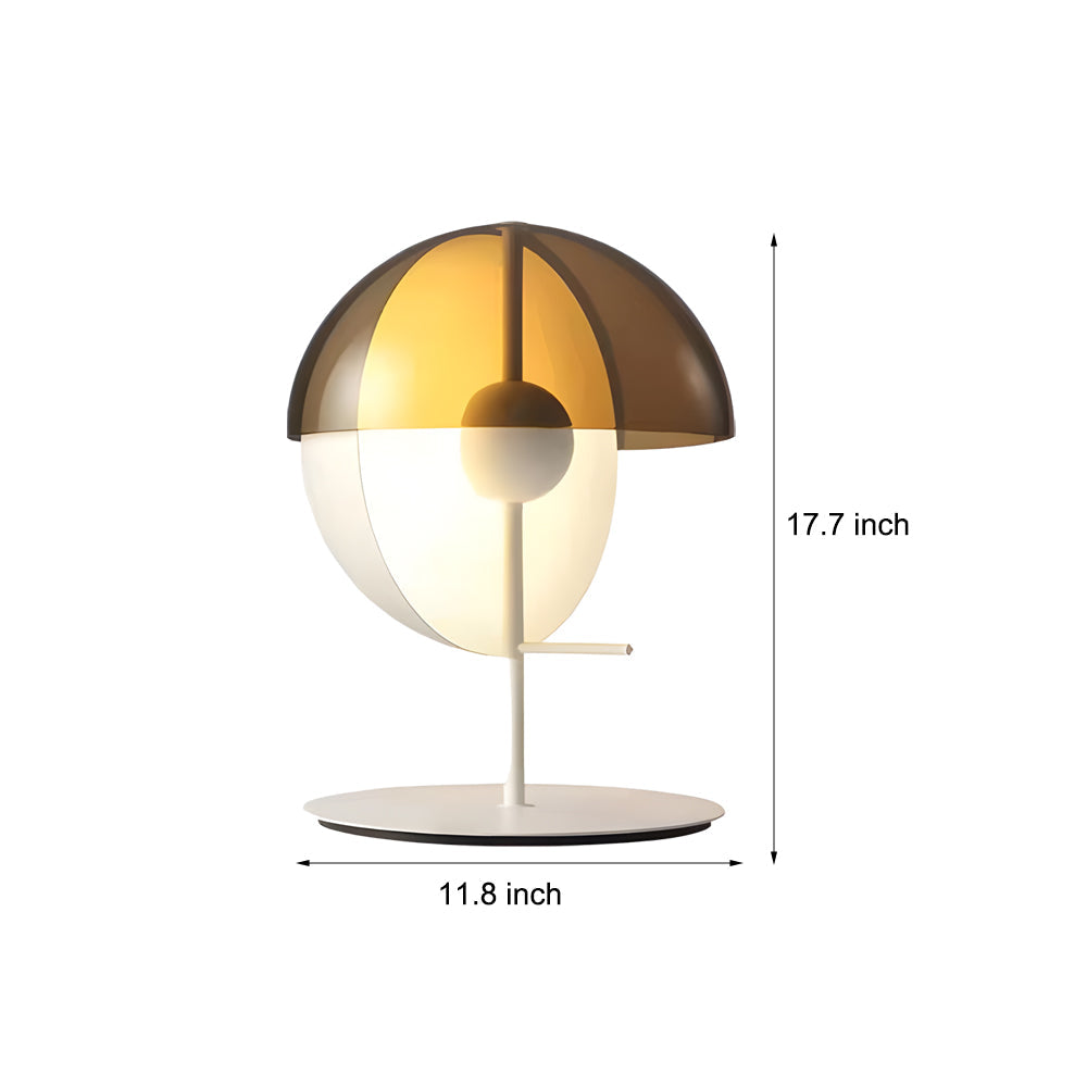 Theia - Tischlampe mit vertikaler Halbkugel und horizontalem Rauchglasschirm
