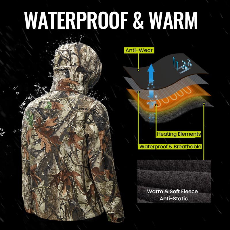 Men's Soft Shell Heated Jacket Coat with Detachable Hood Size S-XXXL