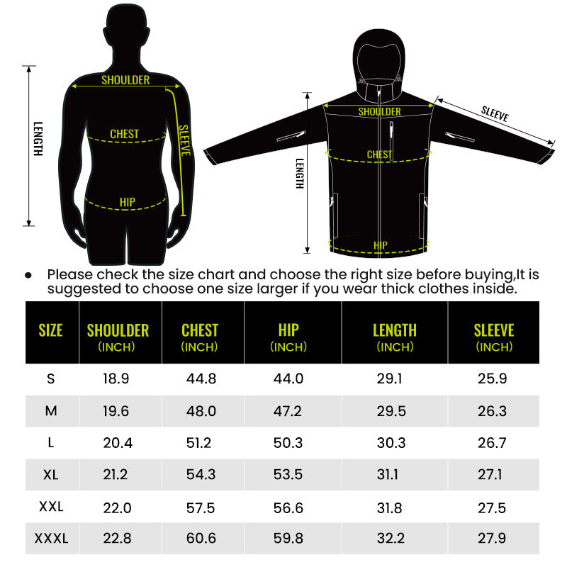 Men's Soft Shell Heated Jacket Coat with Detachable Hood Size S-XXXL
