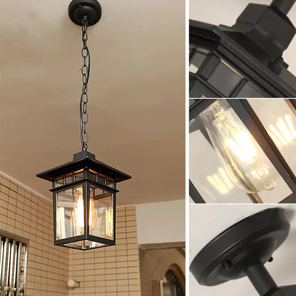 Lampe suspendue en verre rétro d'extérieur Vrimlo