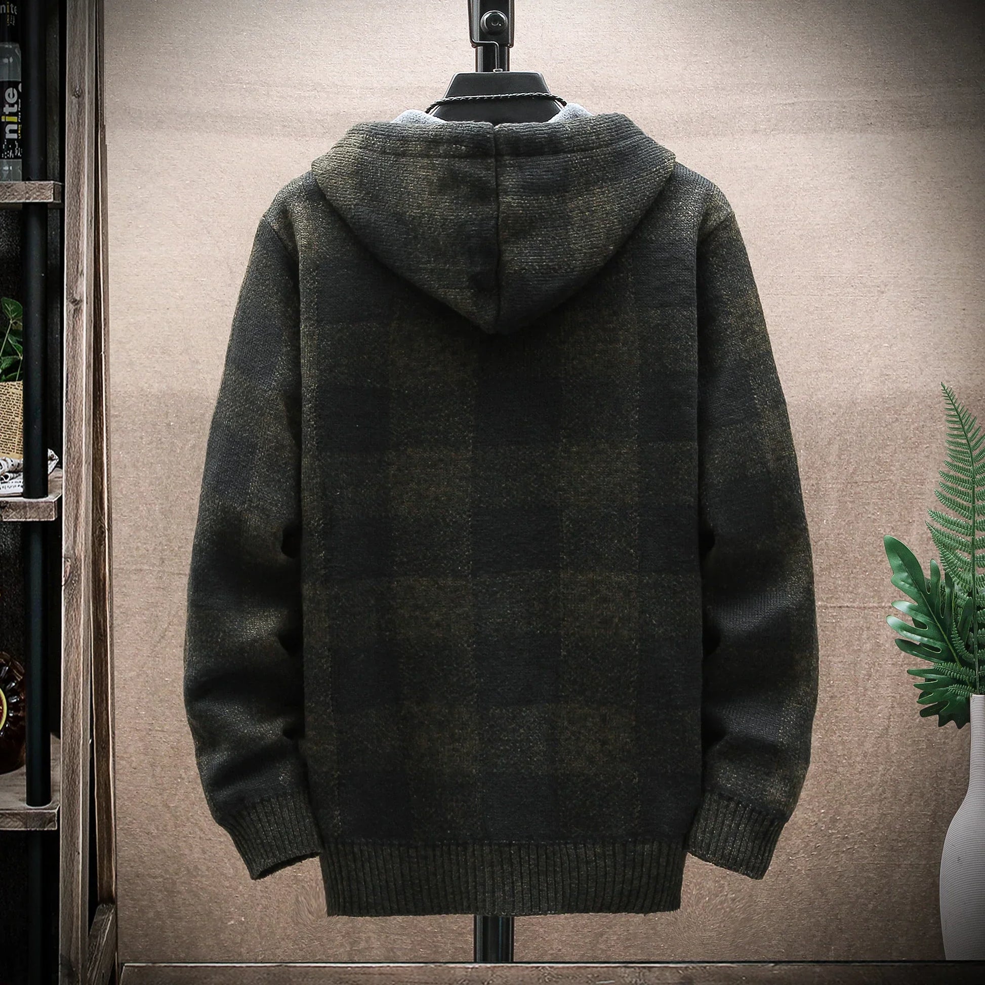 Veste à capuche à carreaux d'hiver CozyShield pour hommes | Cardigan zippé en laine chaude pour temps froid