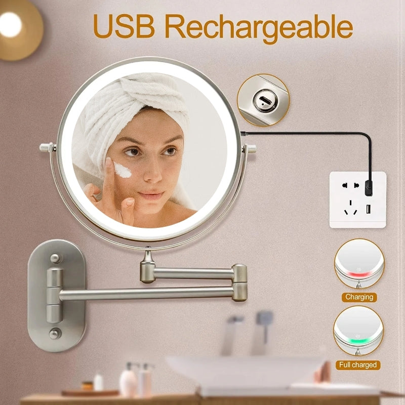 Miroir grossissant LED rechargeable noir pour maquillage et coiffeuse de salle de bain