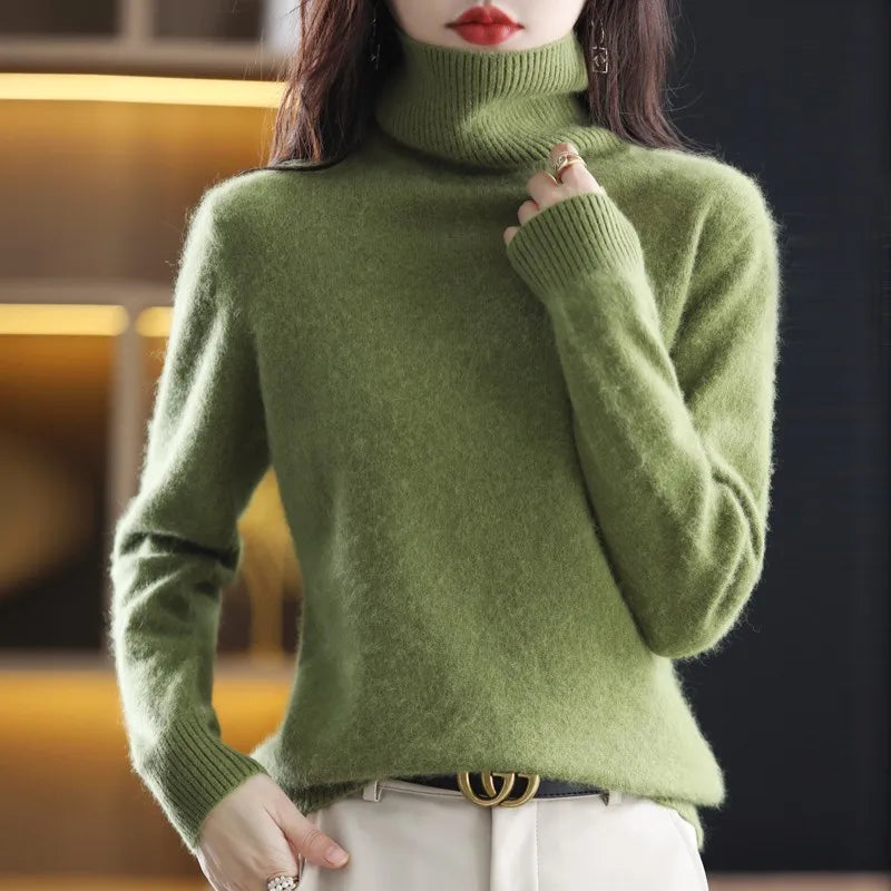 Sinead : Pull à col roulé en cachemire 100 % tricoté au Japon pour femmes : essentiel automne & hiver