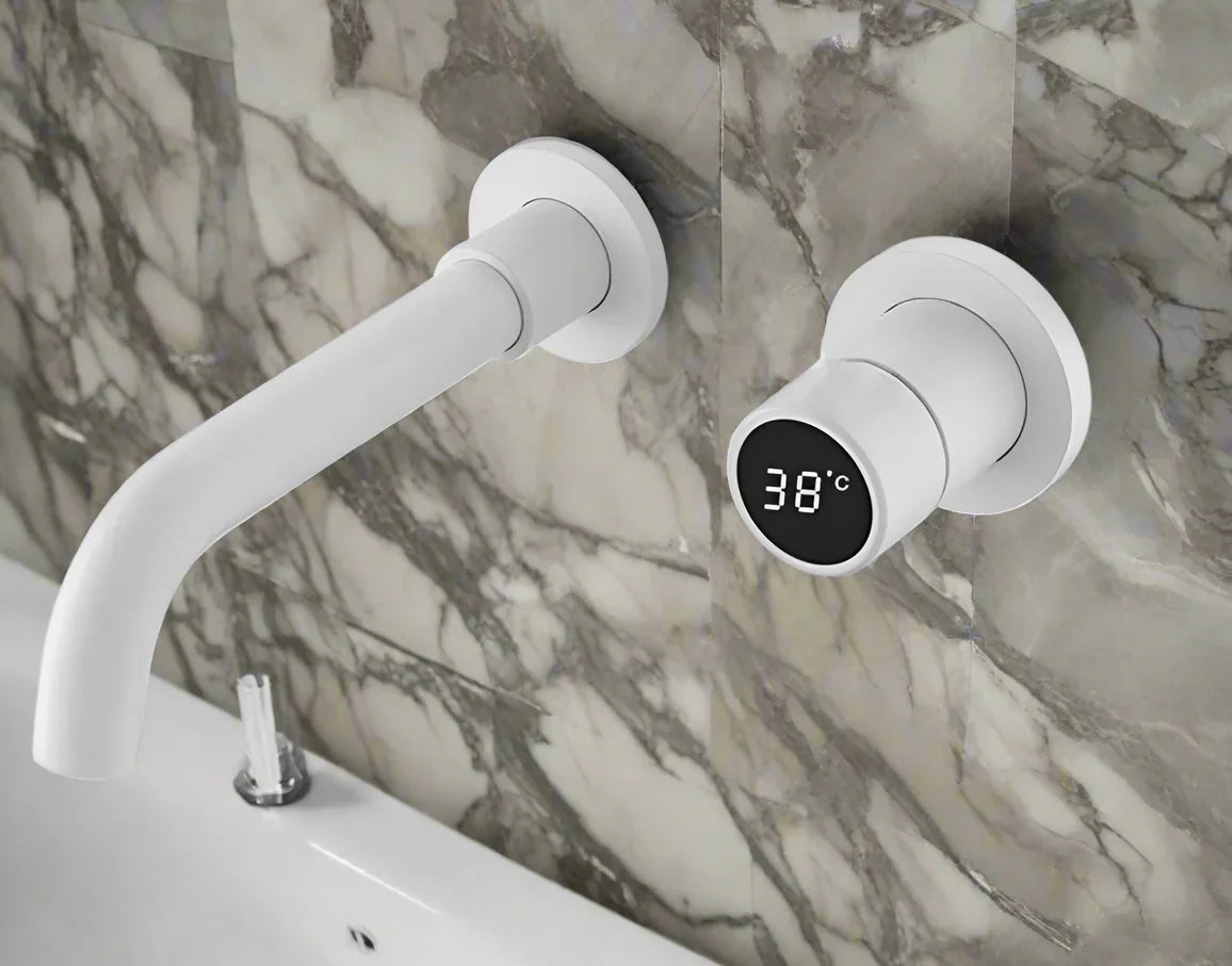Robinet de salle de bain Ferond Black Brass à affichage numérique – Robinet de lavabo à double commande froid & chaud