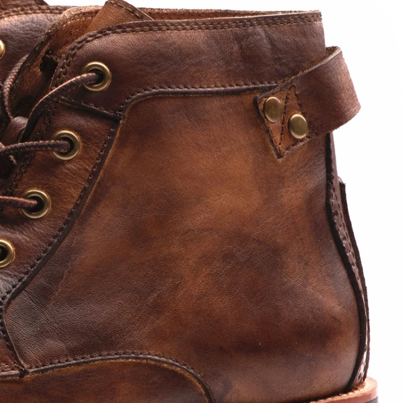 Handmade Leather Men's Boots – Retro Round Toe Ankle Boots for Men