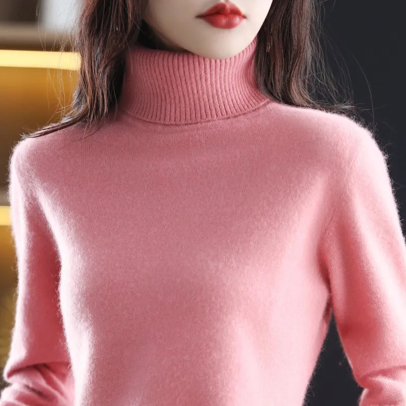 Sinead : Pull à col roulé en cachemire 100 % tricoté au Japon pour femmes : essentiel automne & hiver
