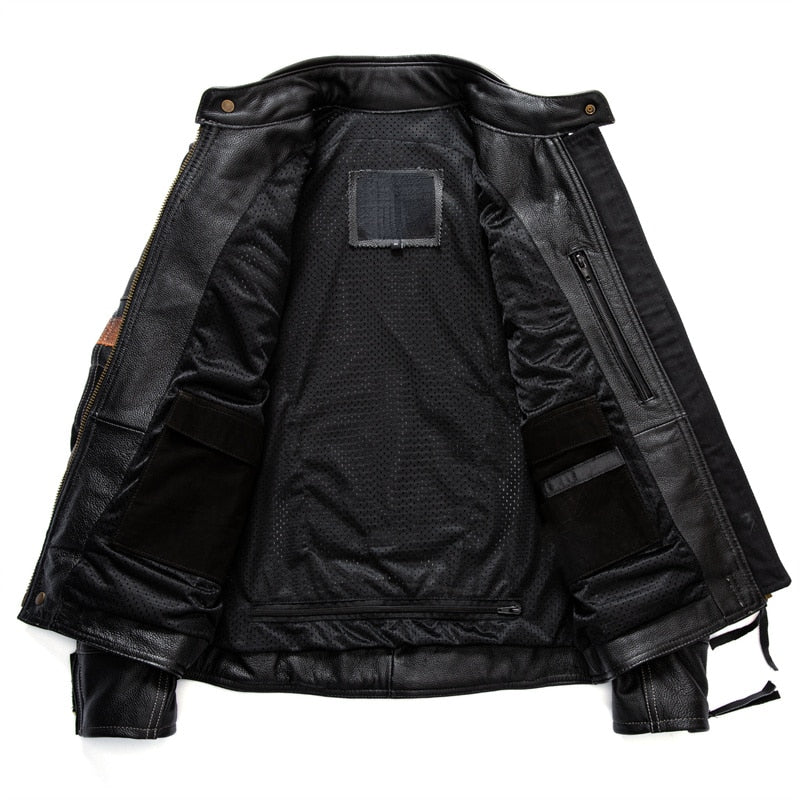 Veste de motard en cuir naturel pour hommes