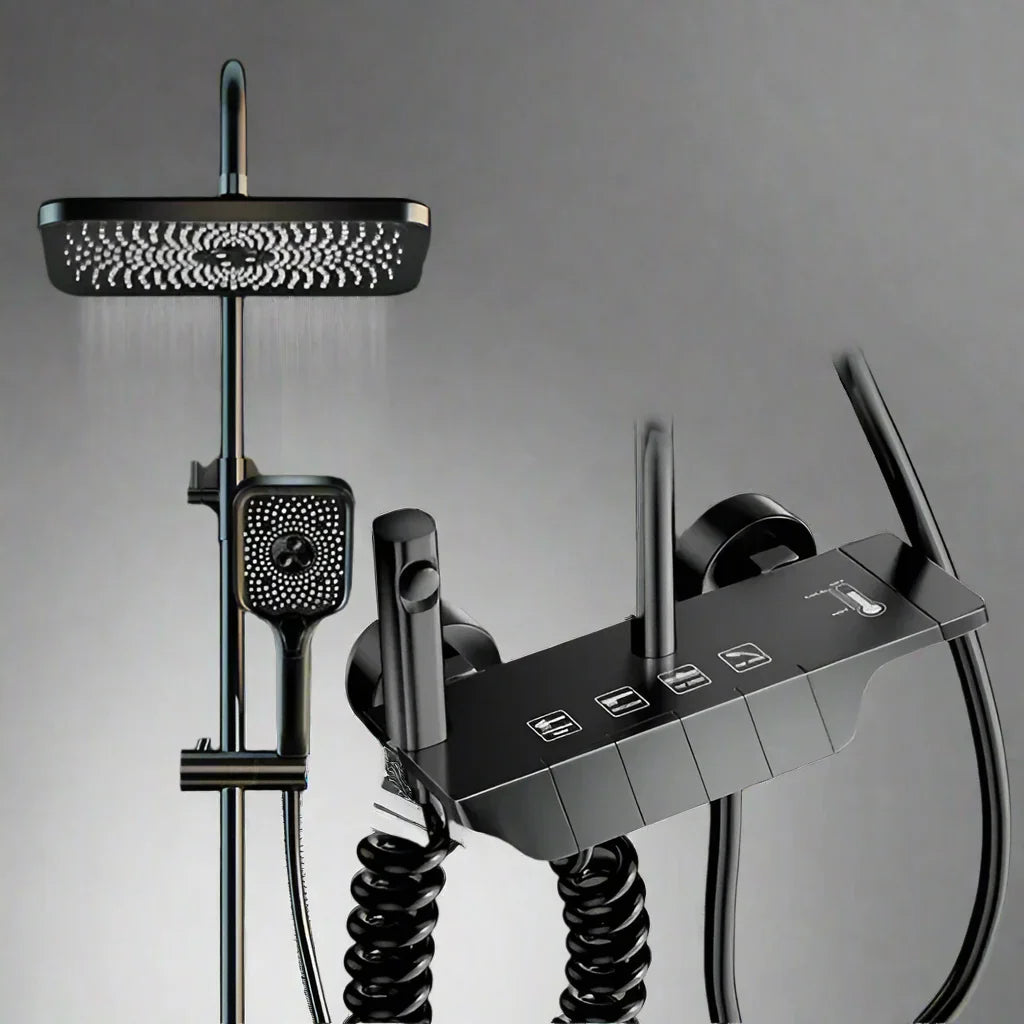 Ensemble de douche numérique AquaSense – 4 fonctions, haute pression, mitigeur en cuivre, contrôle thermostatique