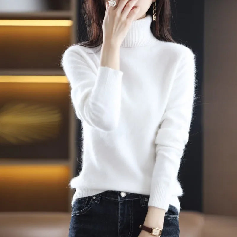 Sinead : Pull à col roulé en cachemire 100 % tricoté au Japon pour femmes : essentiel automne & hiver