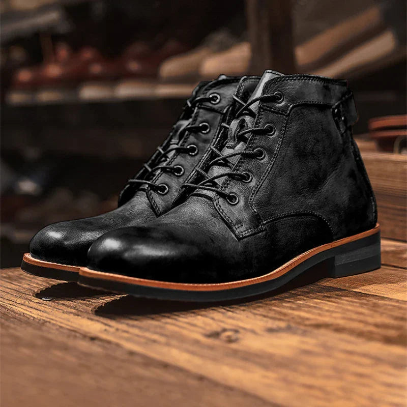 Handmade Leather Men's Boots – Retro Round Toe Ankle Boots for Men