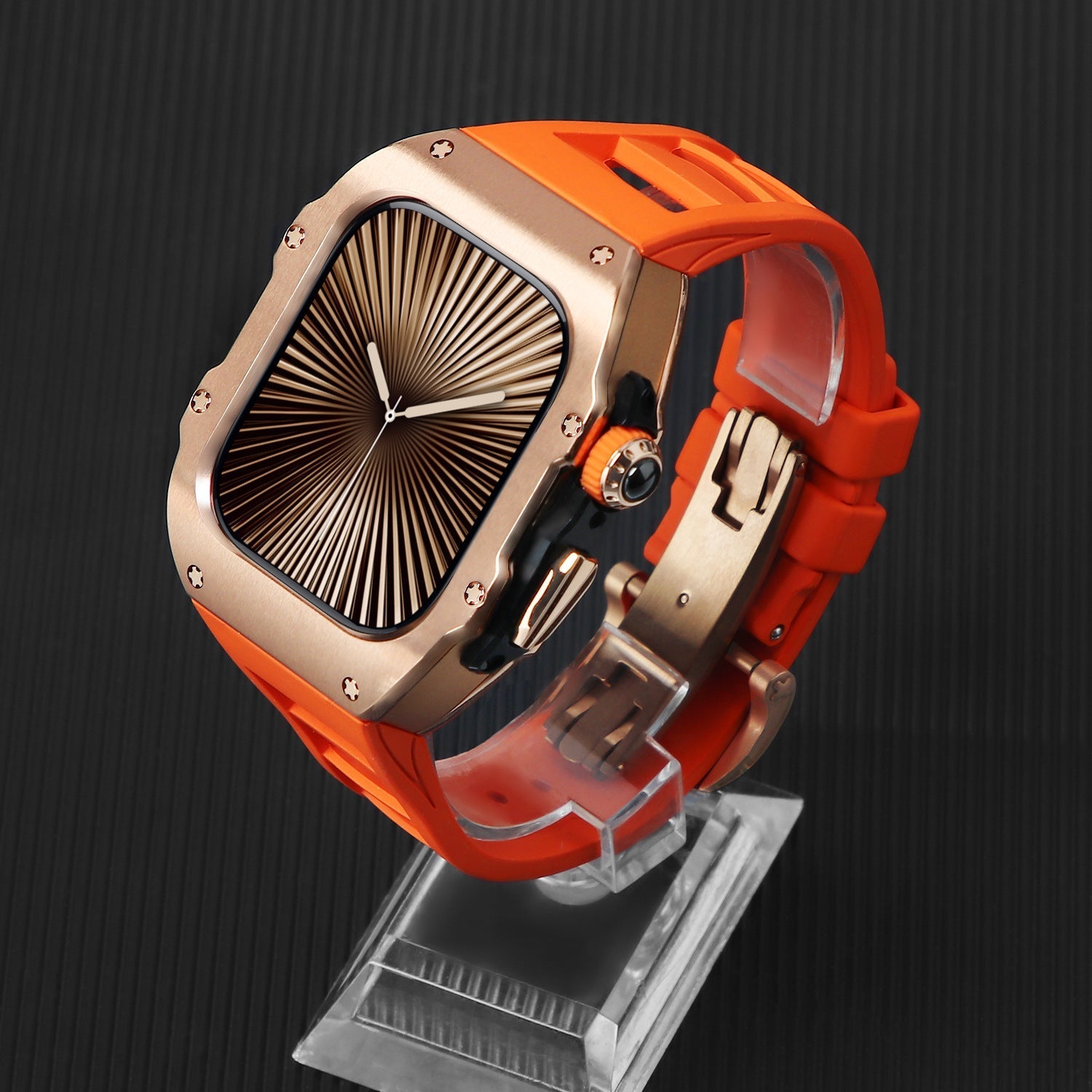 Elektrolyticky pokovený integrovaný modifikační fluoroelastomerový pásek pro Apple Watch