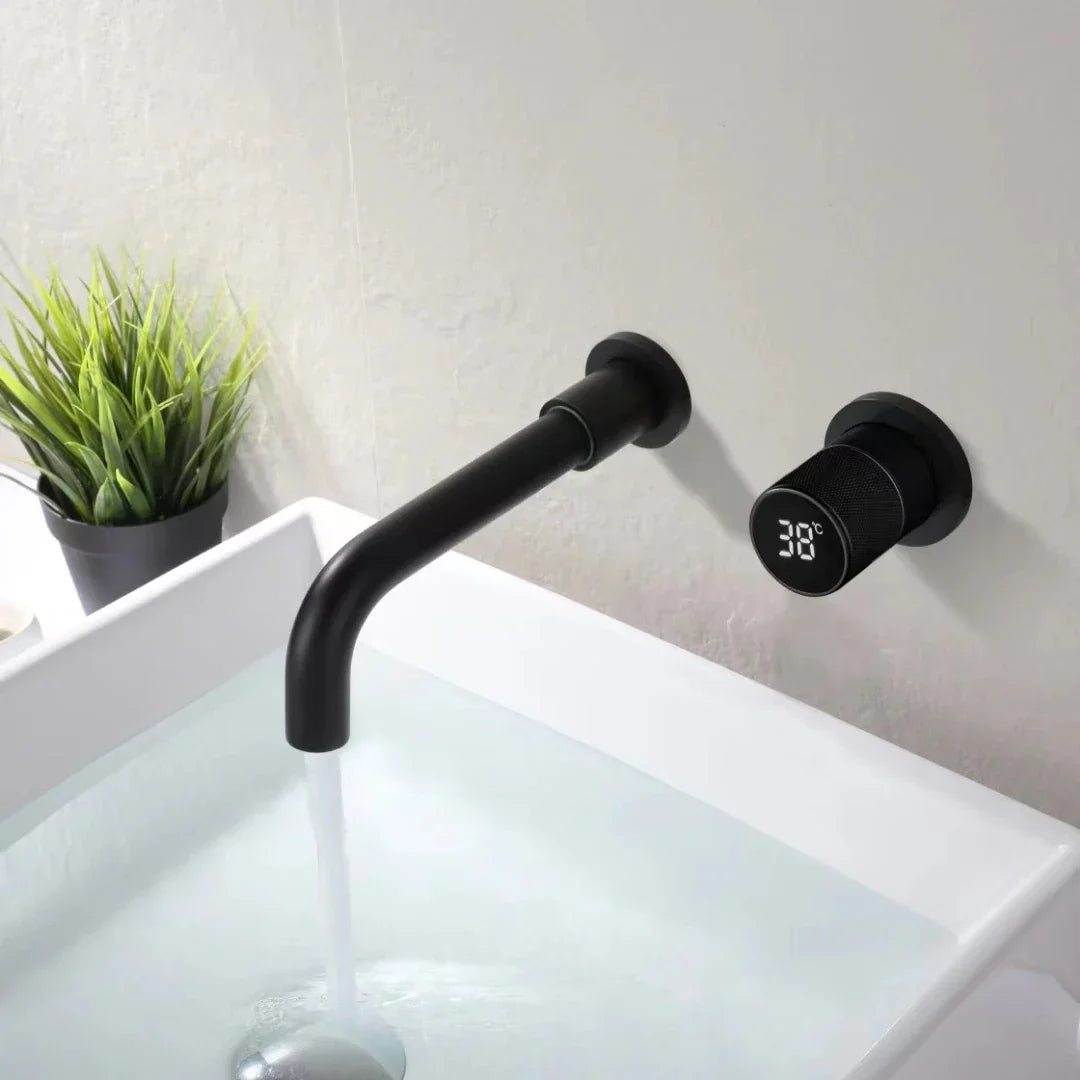 Robinet de salle de bain Ferond Black Brass à affichage numérique – Robinet de lavabo à double commande froid & chaud