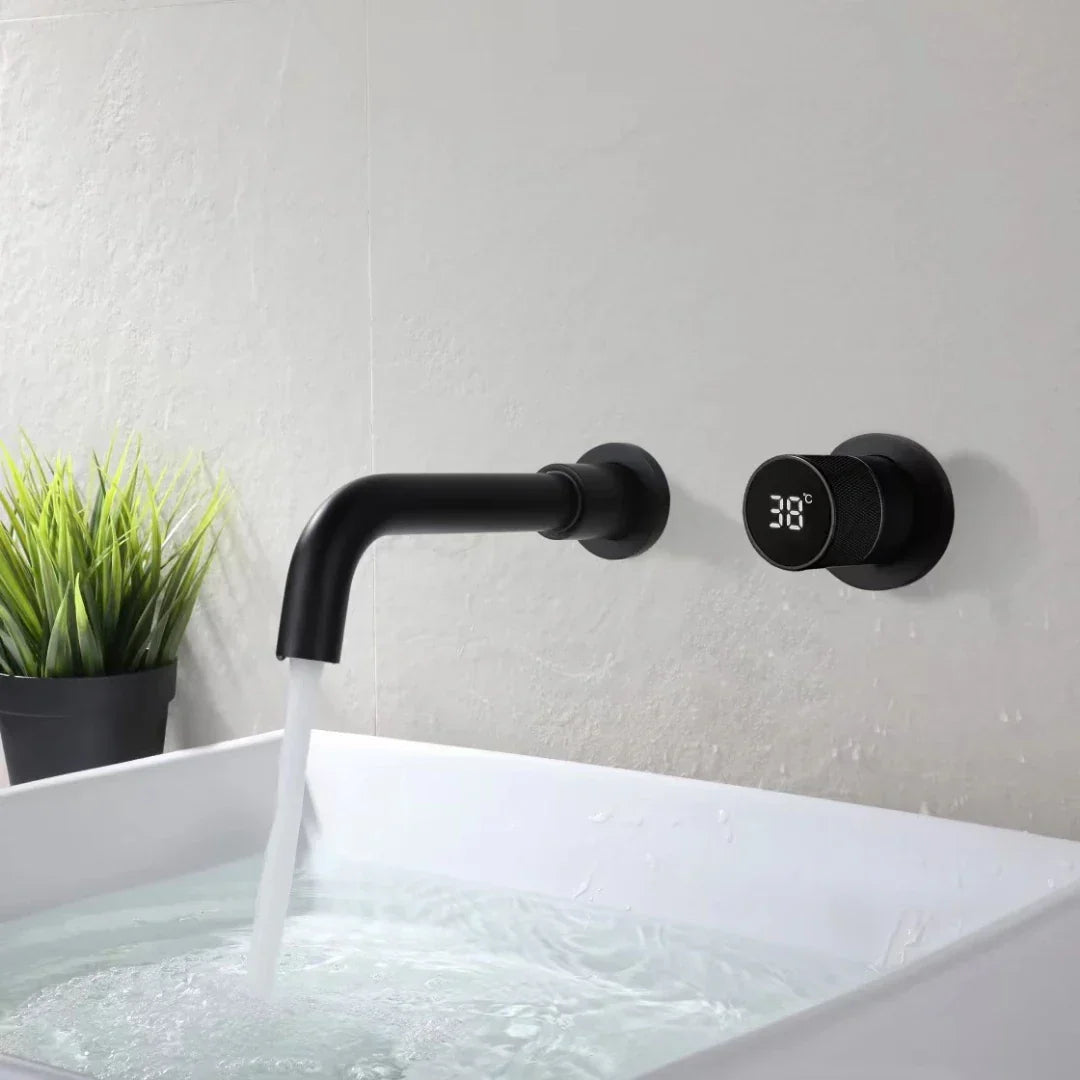 Robinet de salle de bain Ferond Black Brass à affichage numérique – Robinet de lavabo à double commande froid & chaud