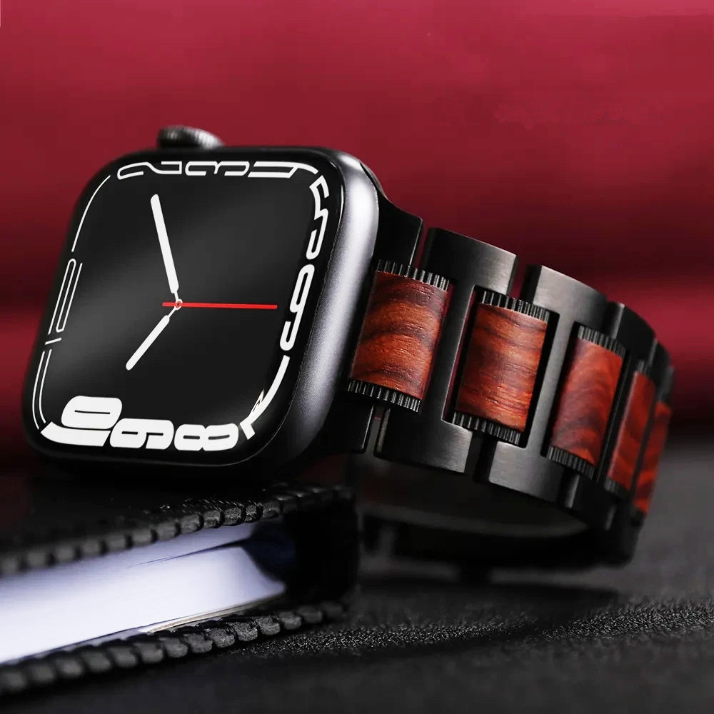 Sangle en bois de santal rouge et acier inoxydable pour horloges
