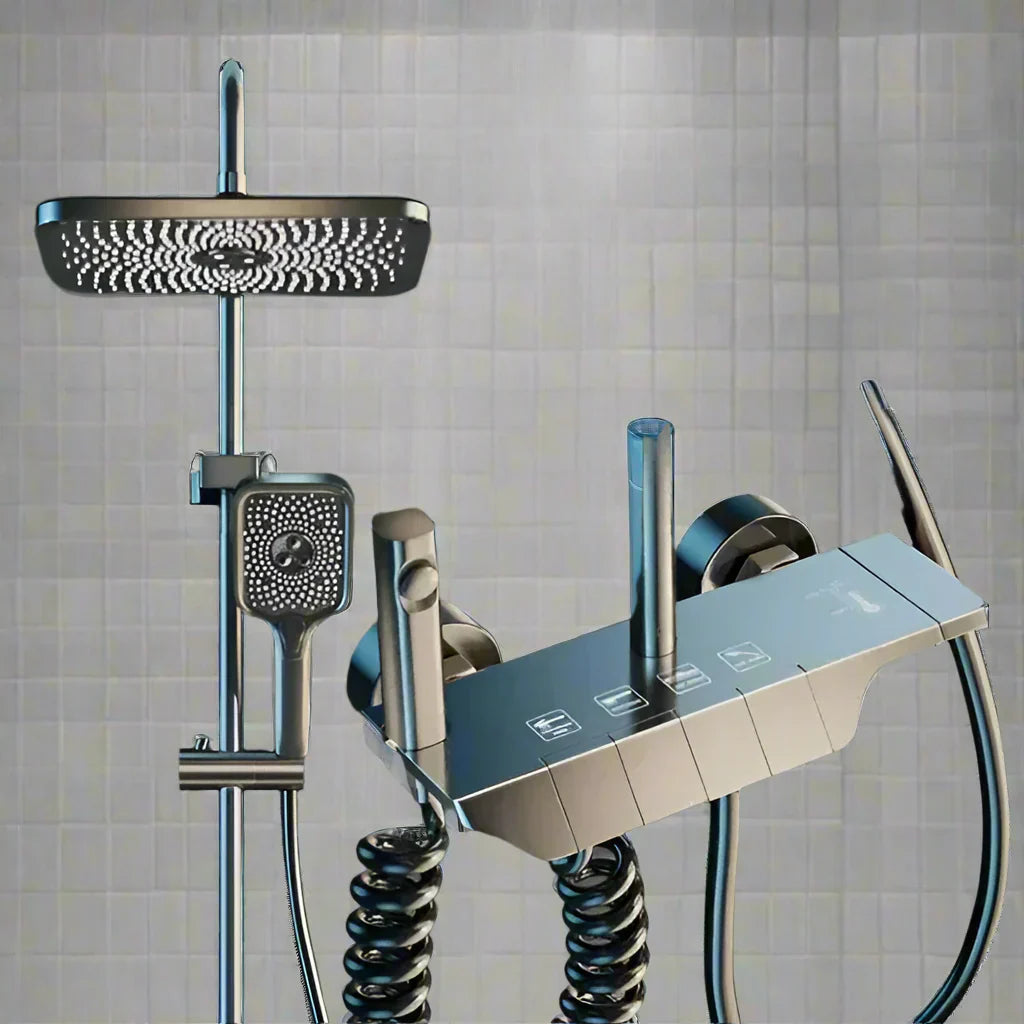 Ensemble de douche numérique AquaSense – 4 fonctions, haute pression, mitigeur en cuivre, contrôle thermostatique