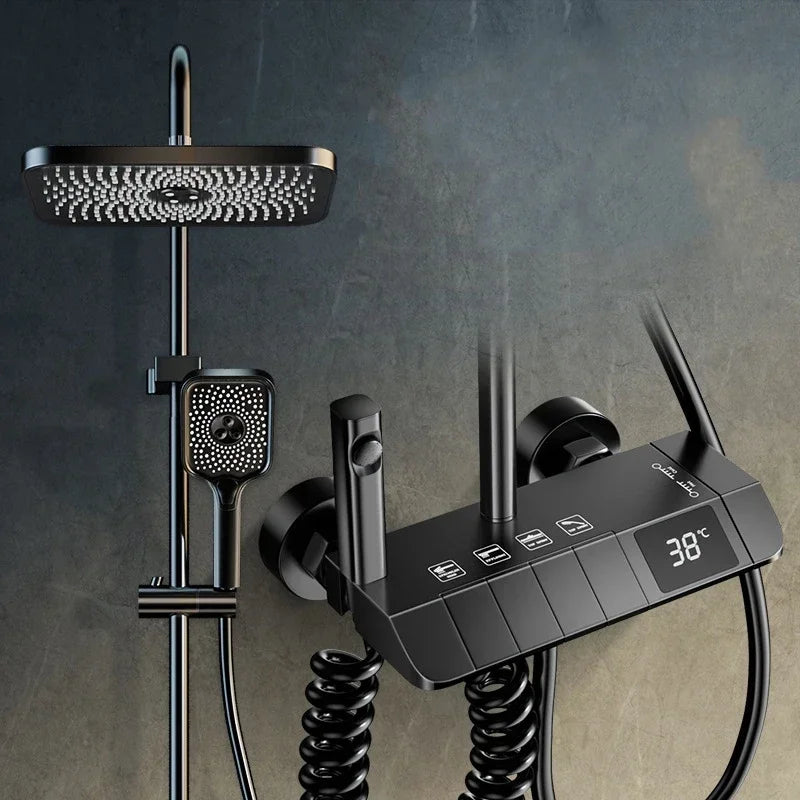 Ensemble de douche numérique AquaSense – 4 fonctions, haute pression, mitigeur en cuivre, contrôle thermostatique
